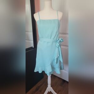 Aqua Faux Wrap Mini Dress